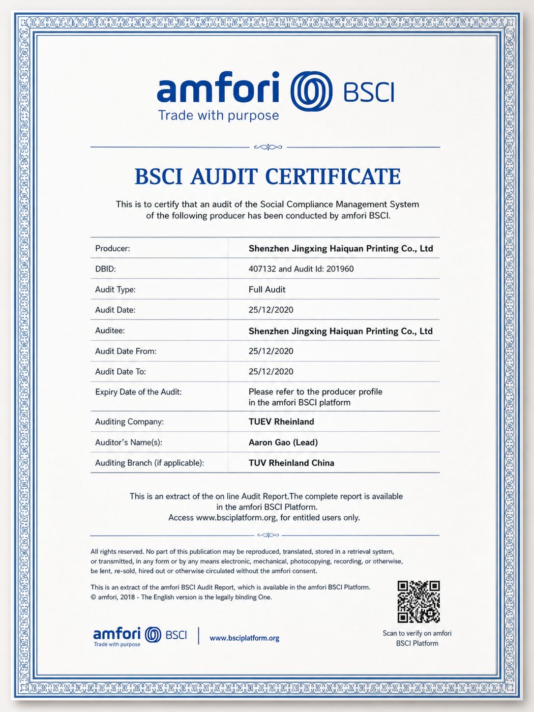 BSCI certificate